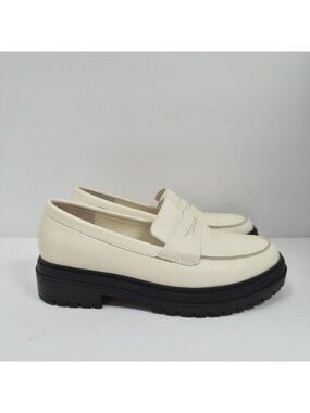 Quince Women's Cream Italian Leather Lug Sole Loafers US Size 8